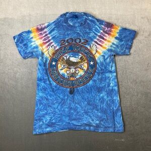 2002 Daytona Bike Week Tie Dye Graphic T Shirt Eagle Biker Hanes Mens Medium